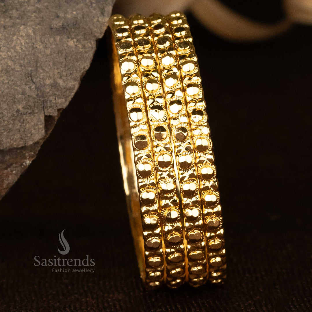 Traditional micro gold-plated bangles with bead design and 24-carat gold look - Sasitrends