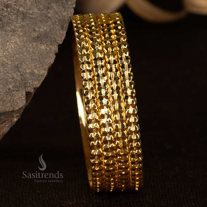 Traditional Guaranteed One Gram Micro Gold-Plated Set of 4 Bangles with Diamond-Cut Textured Design  - Sasitrends