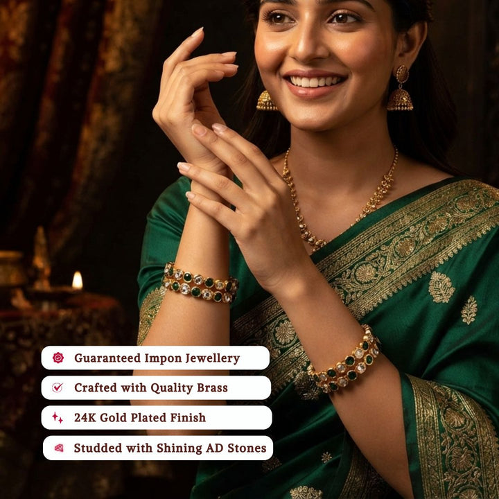 Guaranteed Impon Micro gold plated AD stone bangles model image - Sasitrends