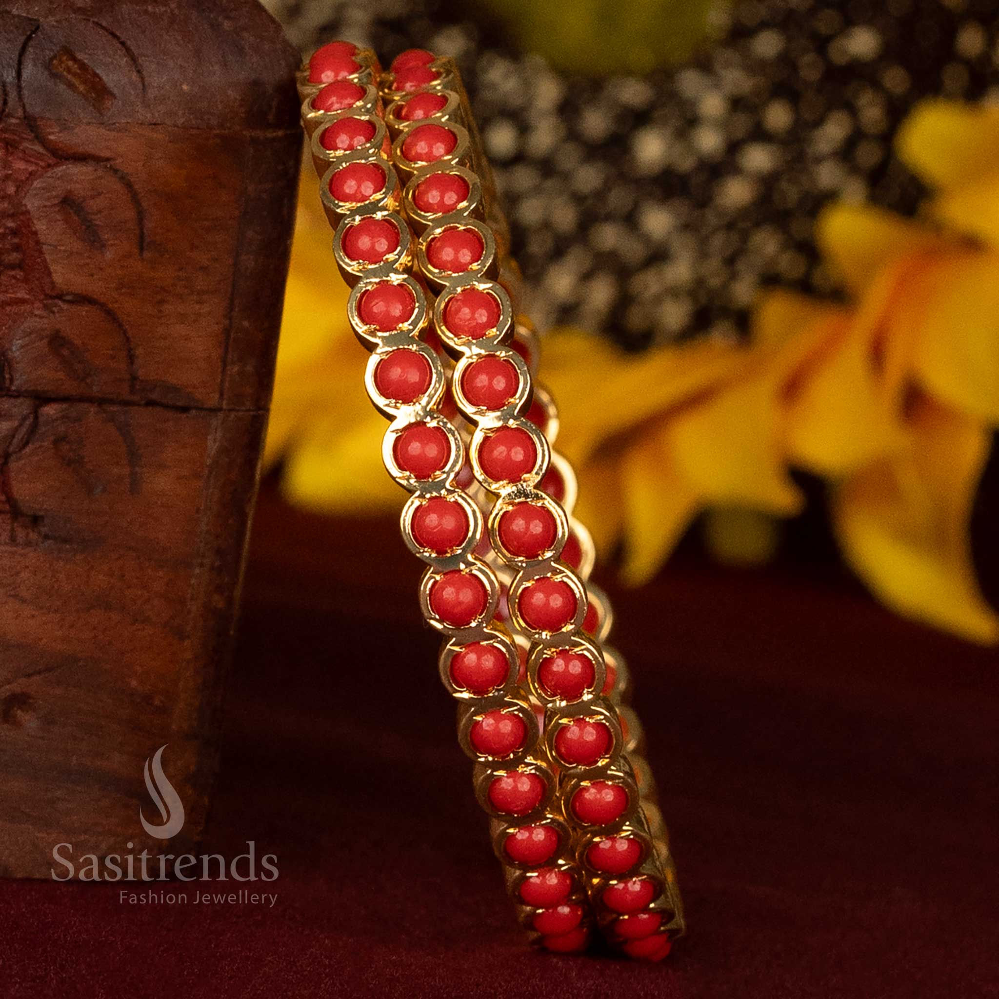 Beautifully handcrafted Micro Gold Plated Para Stones Impon Bangles for Women featuring radiant Pavalam - Sasitrends
