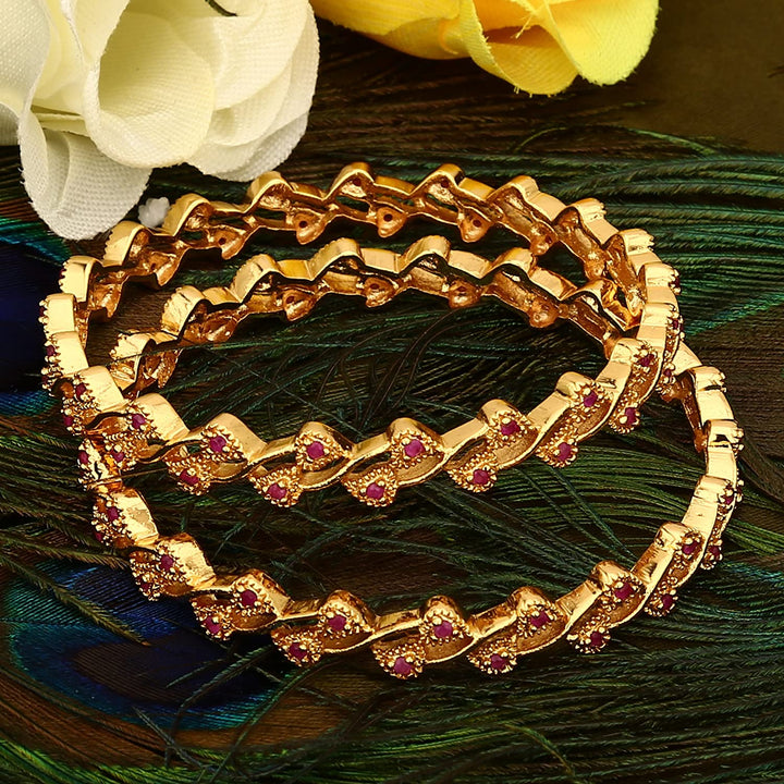 Traditional Wear Micro Gold Plated Ruby AD Stone Bagnles