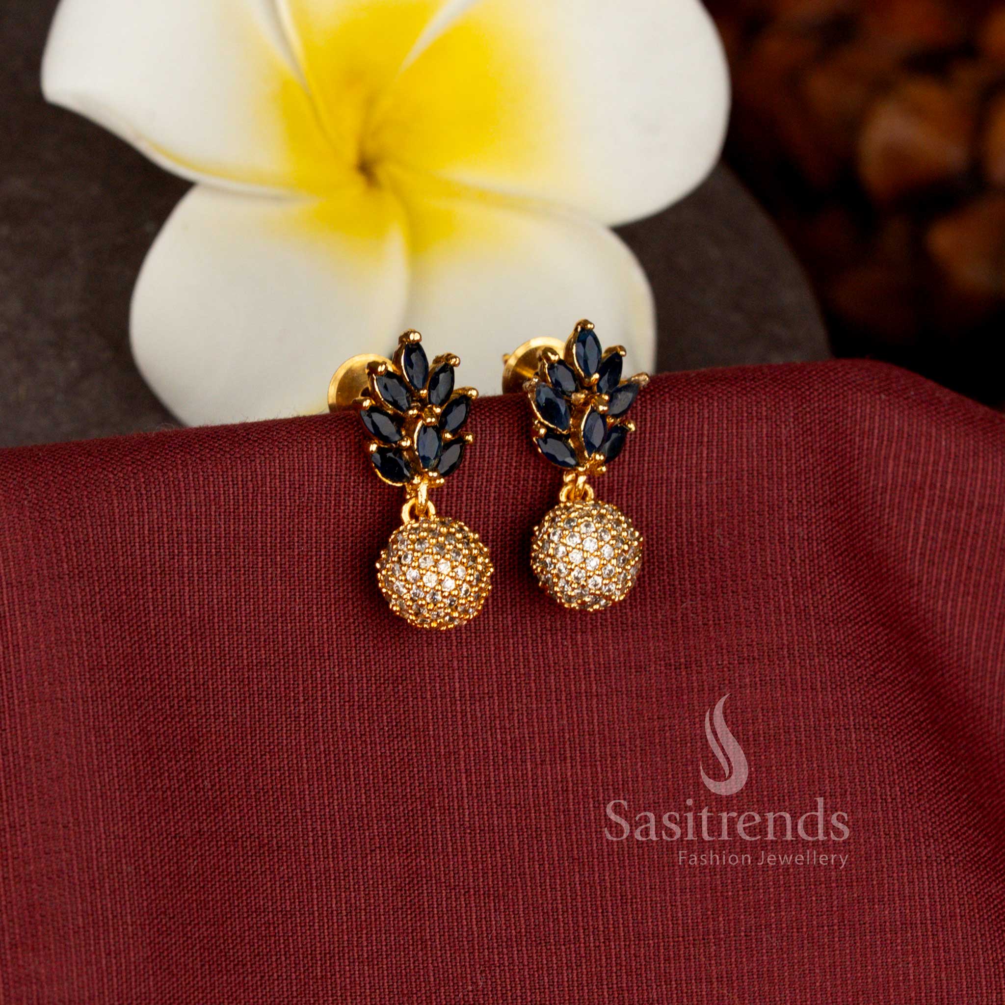 Guaranteed One Gram Micro Gold Plated pear design stud earrings for festive wear - Sasitrends