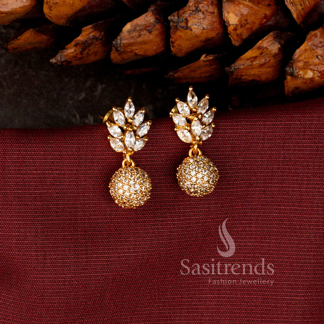 Premium American Diamond Matte Gold Plated Bloom Cluster Stud Earrings with Sparkling White Stones - Sasitrends