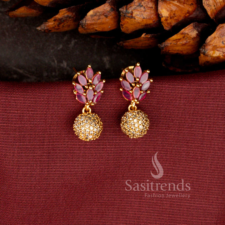 Elegant Floral Cluster American Diamond Matte Gold Plated Push Back Stud Earrings for Women - Sasitrends