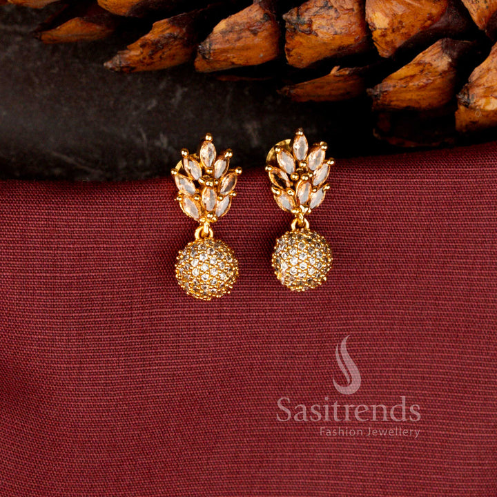 Elegant Floral Cluster American Diamond Matte Gold Plated Push Back Stud Earrings for Women - Sasitrends
