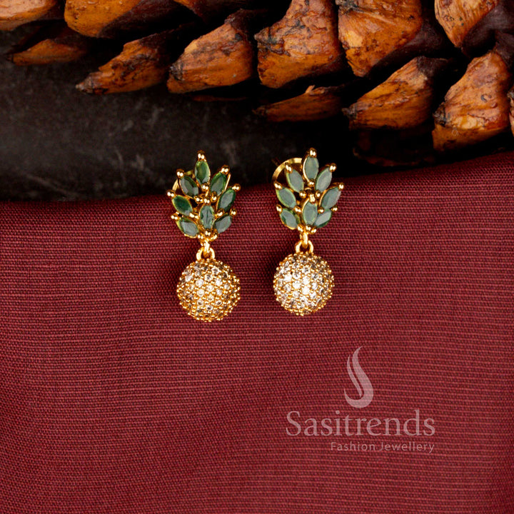 Elegant Floral Cluster American Diamond Matte Gold Plated Push Back Stud Earrings for Women - Sasitrends