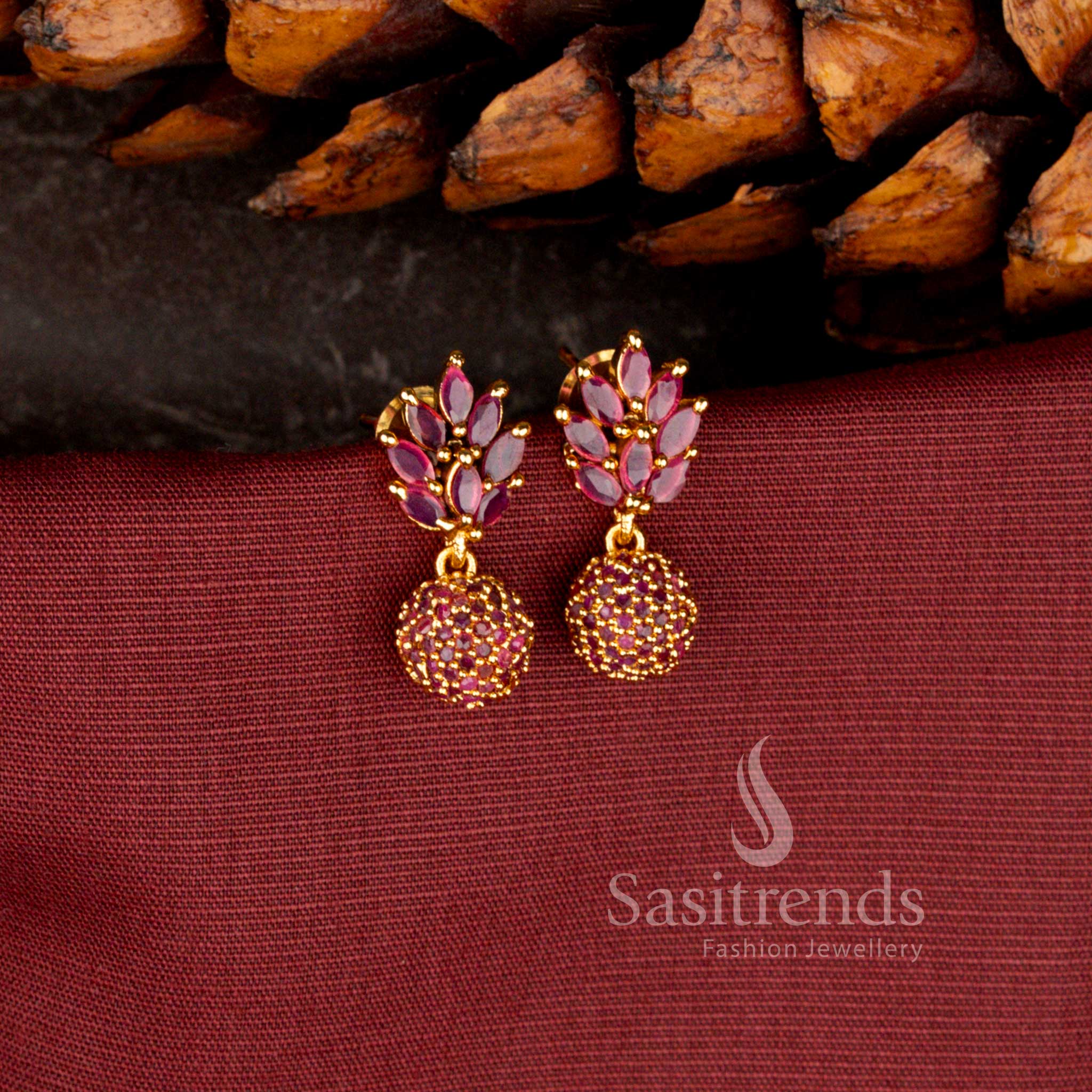 Matte Gold Plated Bloom Cluster Stud Earrings Featuring Brilliant American Diamond Stones - Sasitrends