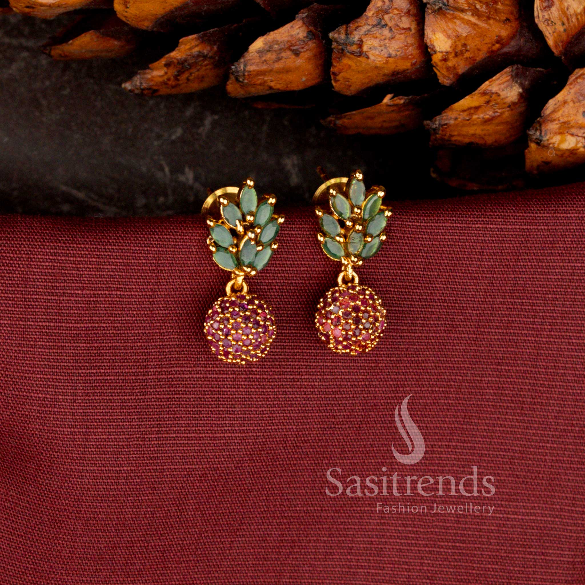 Elegant Floral Cluster American Diamond Matte Gold Plated Push Back Stud Earrings for Women - Sasitrends