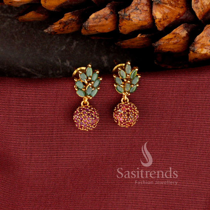Elegant Floral Cluster American Diamond Matte Gold Plated Push Back Stud Earrings for Women - Sasitrends