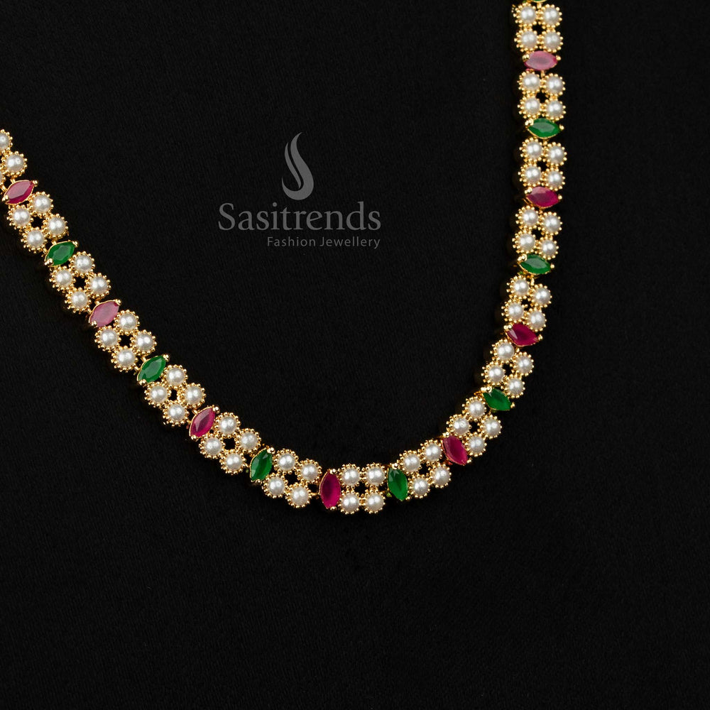 NocturneAura American diamond 24k micro gold plated round pearl cut long necklace designed for evening styling and social occasions - Sasitrends