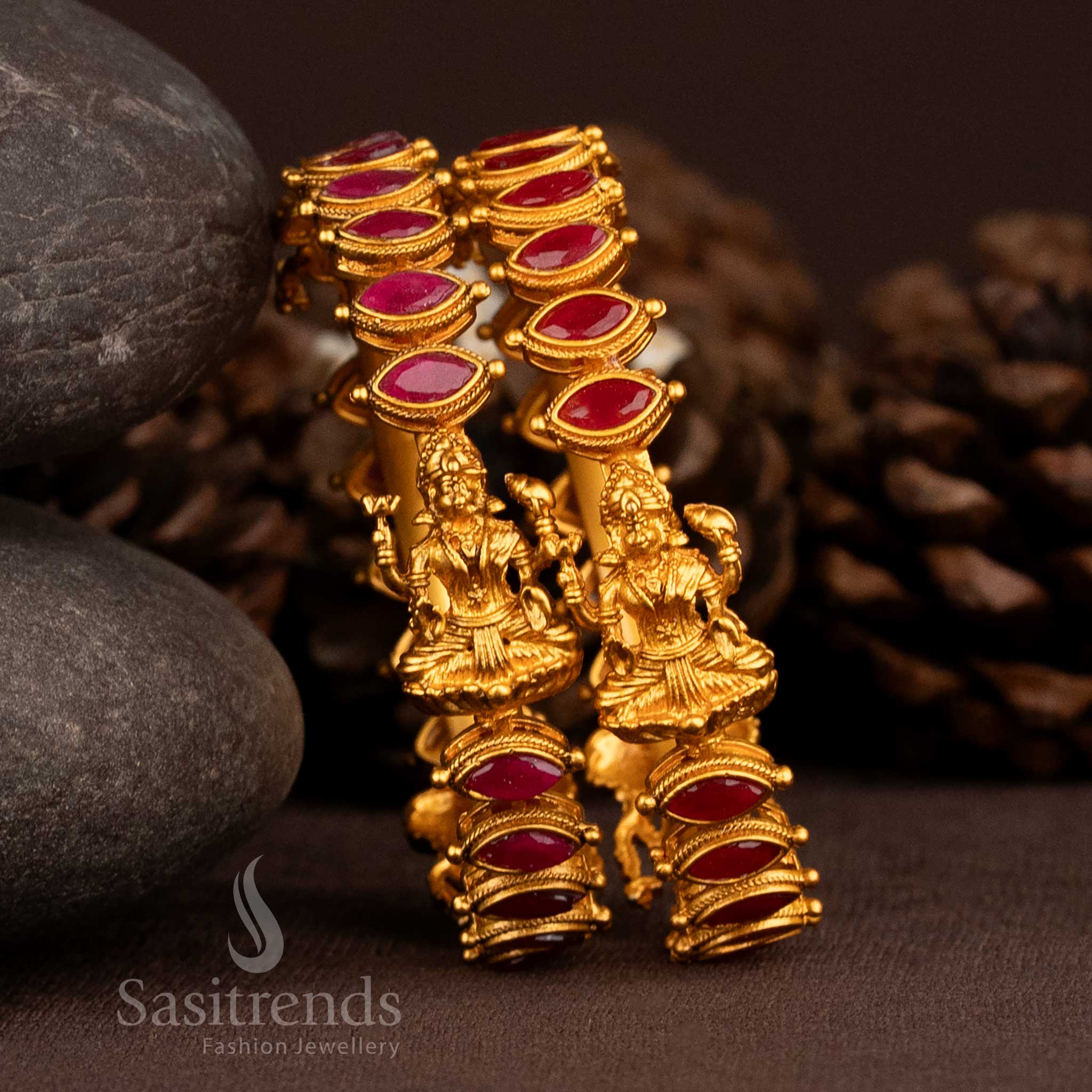 Rich-looking matte gold plated bangles crafted to resemble brass, designed for graceful looks with ethnic or contemporary wear – Sasitrends

