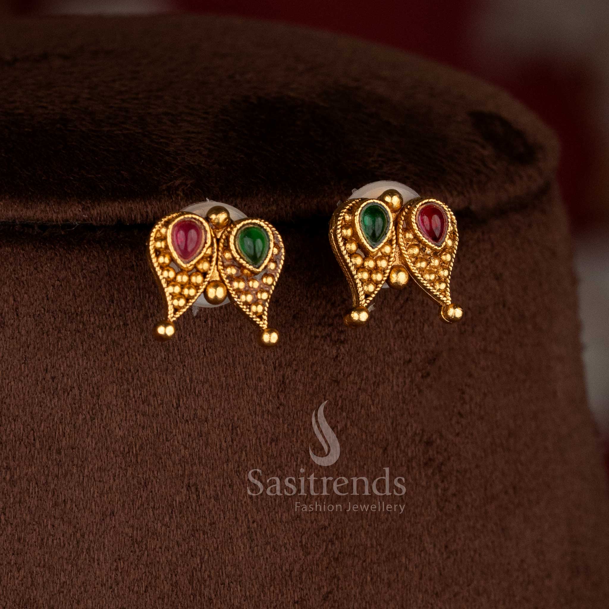 Captivating classic matte gold plated ruby-green stud drop earrings for grand celebrations – Sasitrends