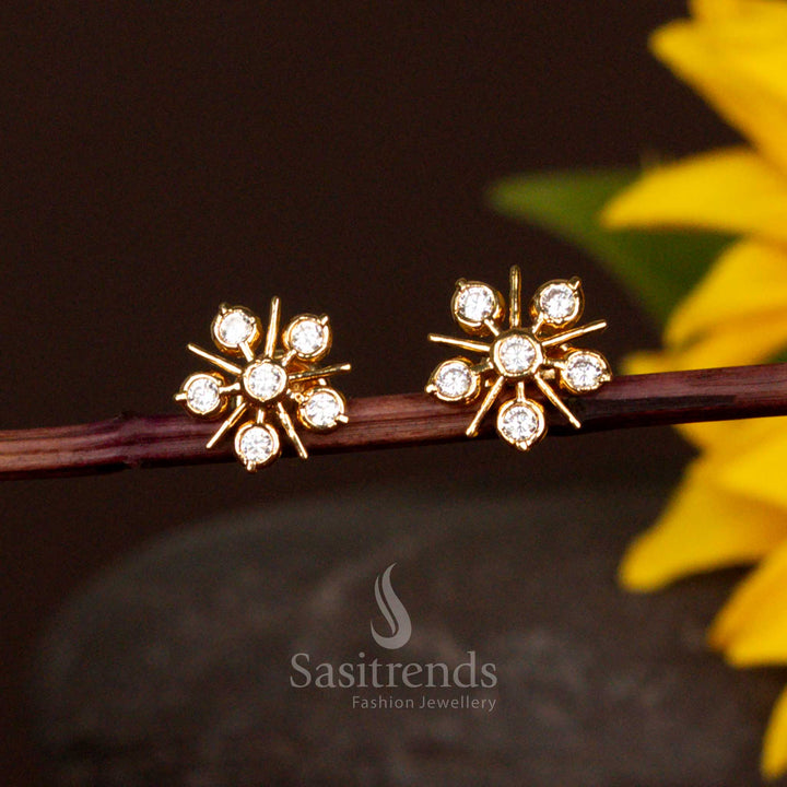 Sparkling Micro Gold Plated 1 Gram Impon Addigai American Diamond Stud Earrings - Floral Design - Sasitrends