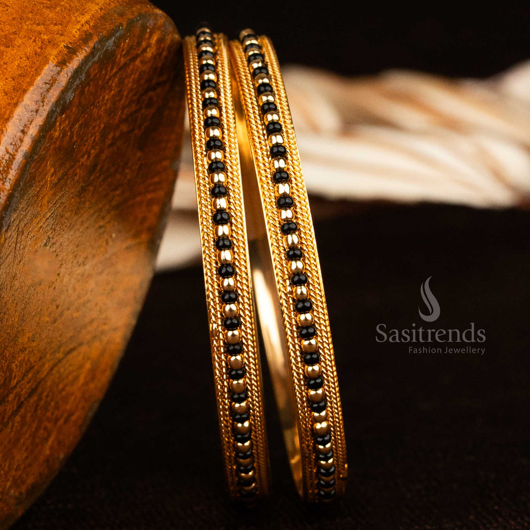 Elegant 24 Carat Plated Black Beads Bangles for Saree Wear - Sasitrends