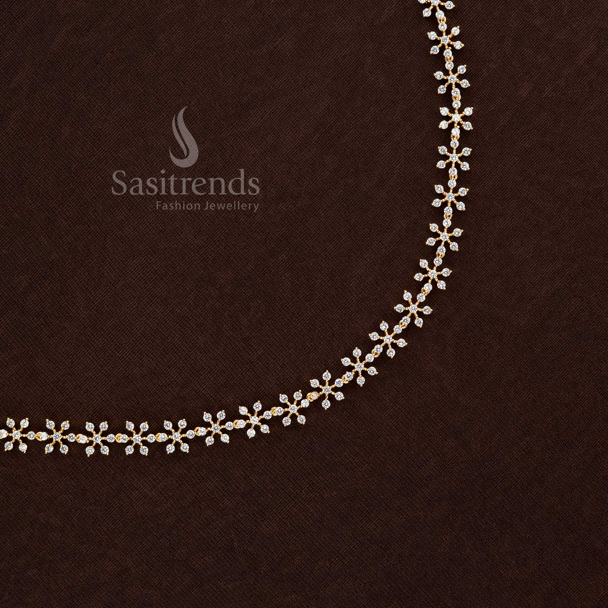 Attractive Party wear American Diamond Silver & Gold Plated Short & Long Floral Necklace Set , Hipchain- Sasitrends - Sasitrends