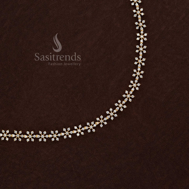 Attractive Party wear American Diamond Silver & Gold Plated Short & Long Floral Necklace Set , Hipchain- Sasitrends - Sasitrends