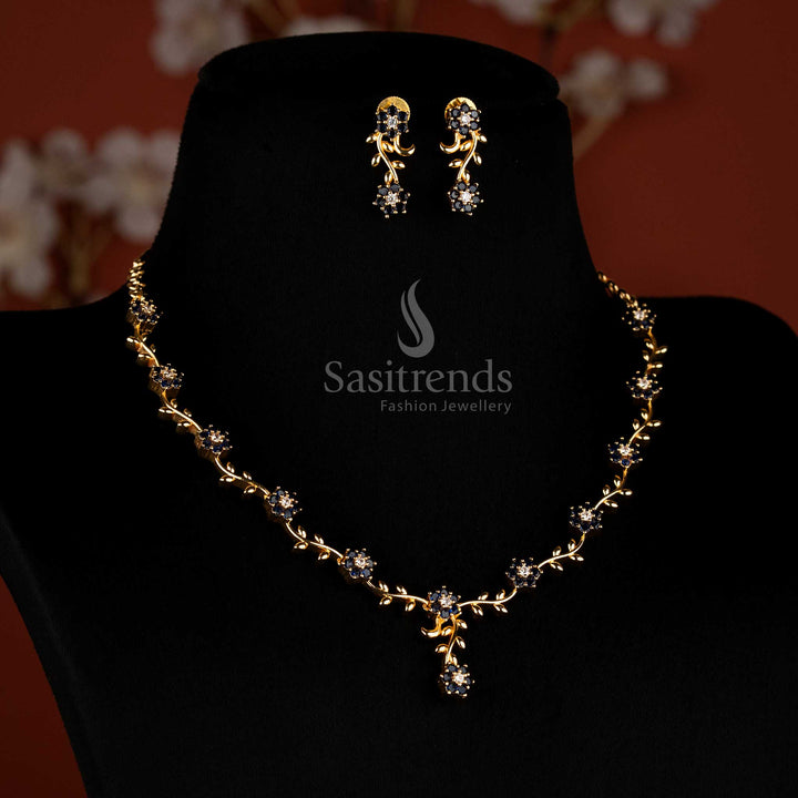 White-blue floral vine AD luxury celebration micro gold plated necklace jewellery – Sasitrends