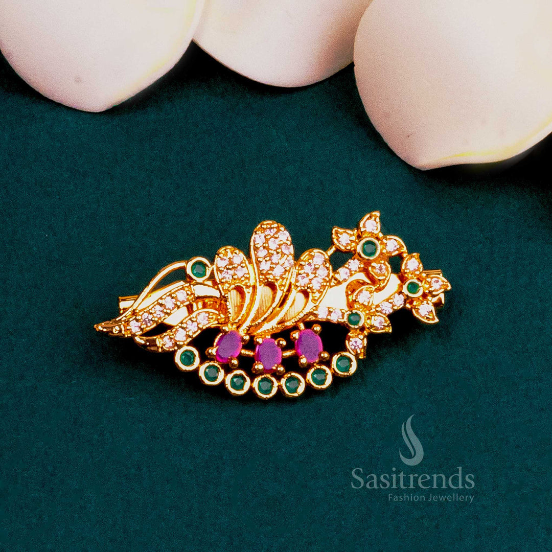 Micro Gold Plated Traditional AD Saree Pin - Sasitrends
