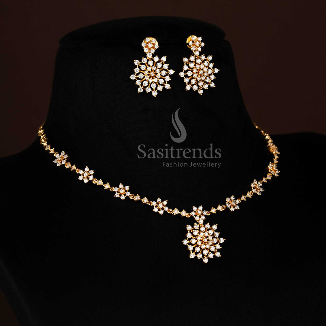 Elegant white American Diamond floral necklace offering radiant sparkle suitable for bridal fashion and festive occasions Jewellery - Sasitrends