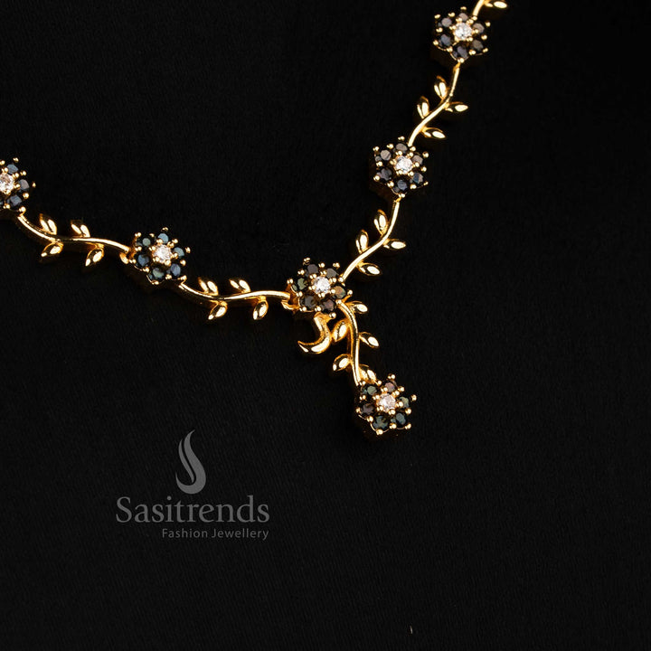 White-black AD floral vine grand elegance micro gold plated necklace – Sasitrends