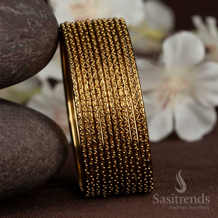 Set of 12 oxidised antique gold Thin bangles made for ethnic wear, ideal for pairing with sarees and attending functions or gatherings – Sasitrends