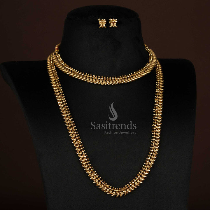 New Antique Gold Traditional Wear Long and Short Necklace Combo with Earrings for Women - Latest Design | Sasitrends