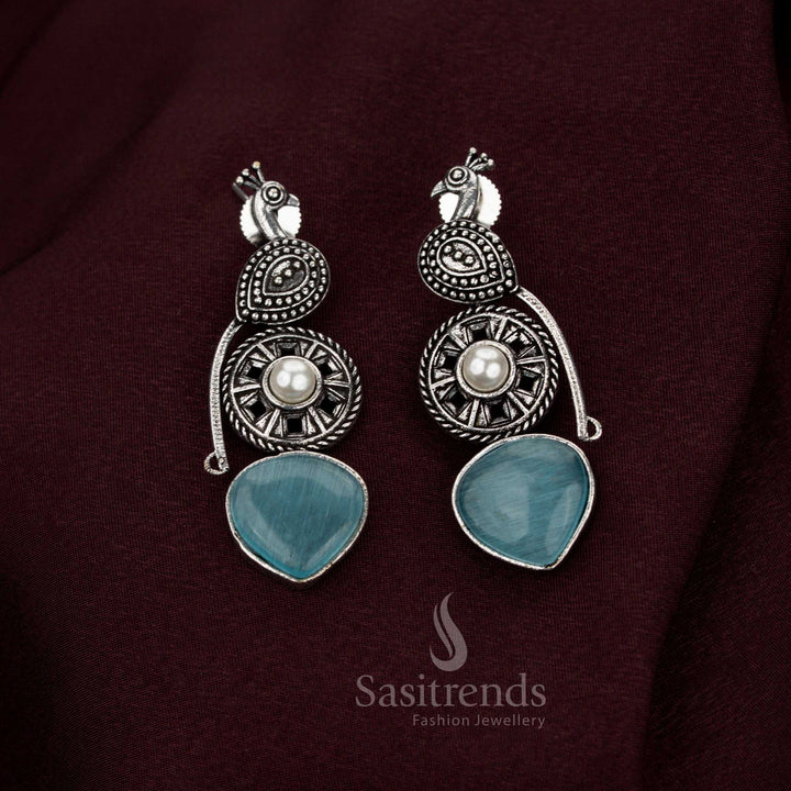 Splendid mint oxidised peacock earrings with divine craftsmanship created with pearl accents ideal for legacy Navarathri grandeur radiant occasions and opulent jewellery beauty – Sasitrends