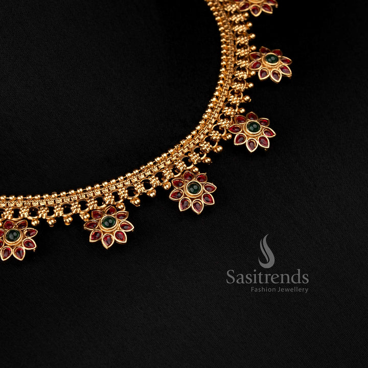Ornate ruby green classic matte gold plated traditional choker necklace set for cultural gatherings – Sasitrends