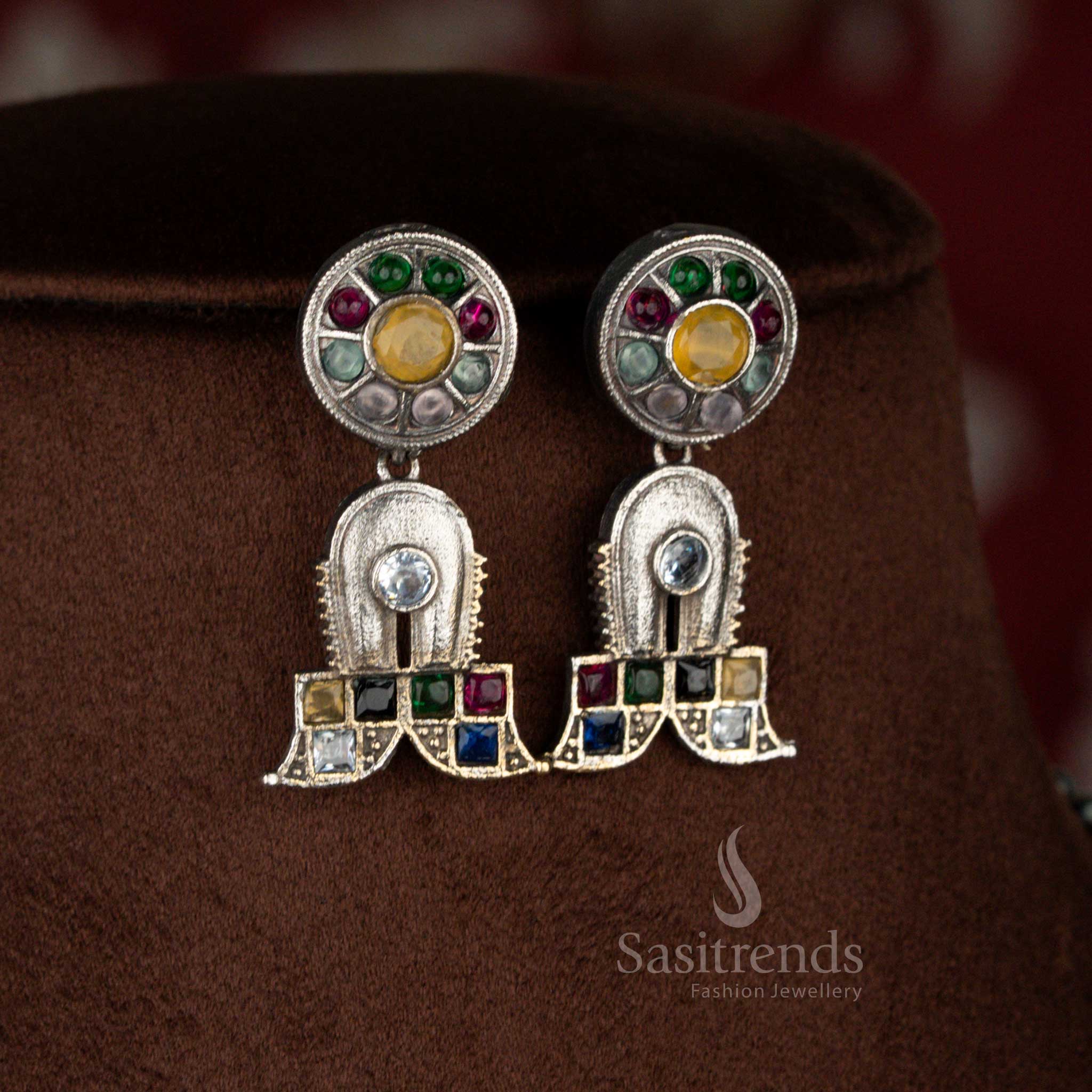 Artistic multi antique oxidised 92.5 silver plated Shivlinga earrings for cultural styling – Sasitrends