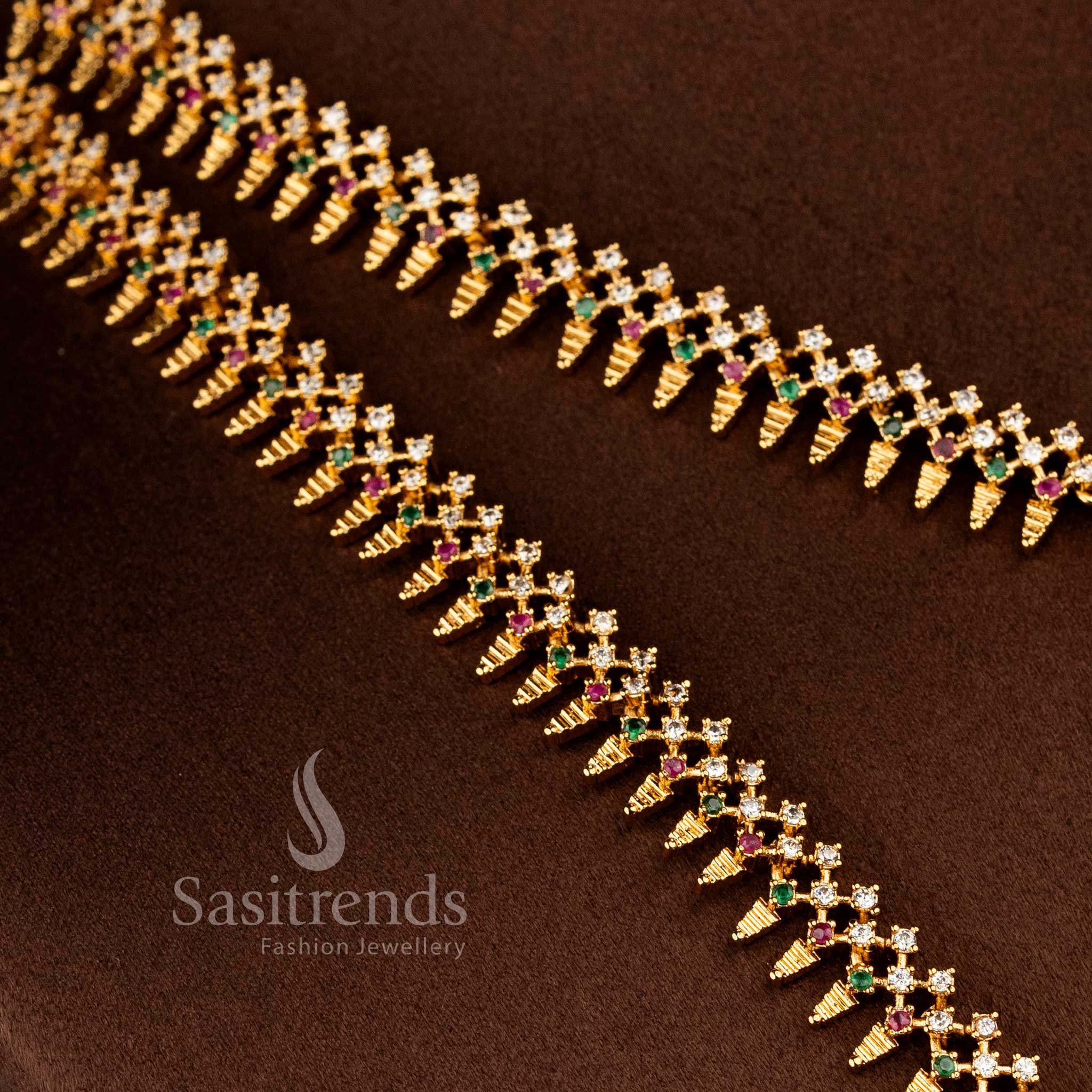 Elaris majesty long and short layered American diamond matte gold plated teardrop necklace enhanced with radiant multi colour stones crafted for bridal celebrations – Sasitrends