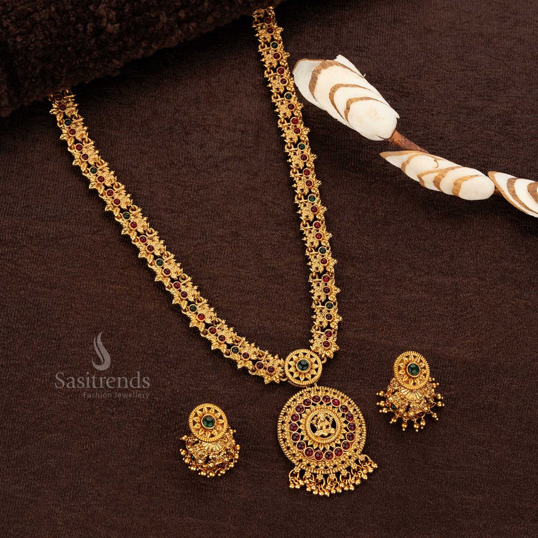 Long Haram Temple Jewellery Set with Lakshmi Pendant – Sasitrends