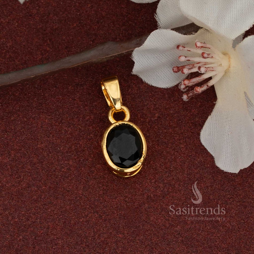 Premium Micro Gold Plated Oval Design Solitaire Pendant With AD Stones Black - Sasitrends