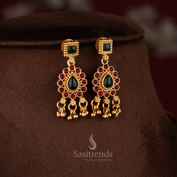 Sparkling ruby green refined classic matte gold plated designer earrings for celebrations – Sasitrends