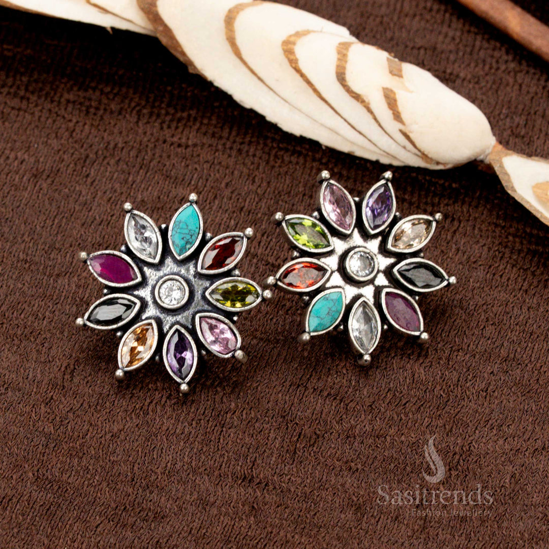 Traditional oxidised Navaratna-inspired earrings for festive wear – Sasitrends