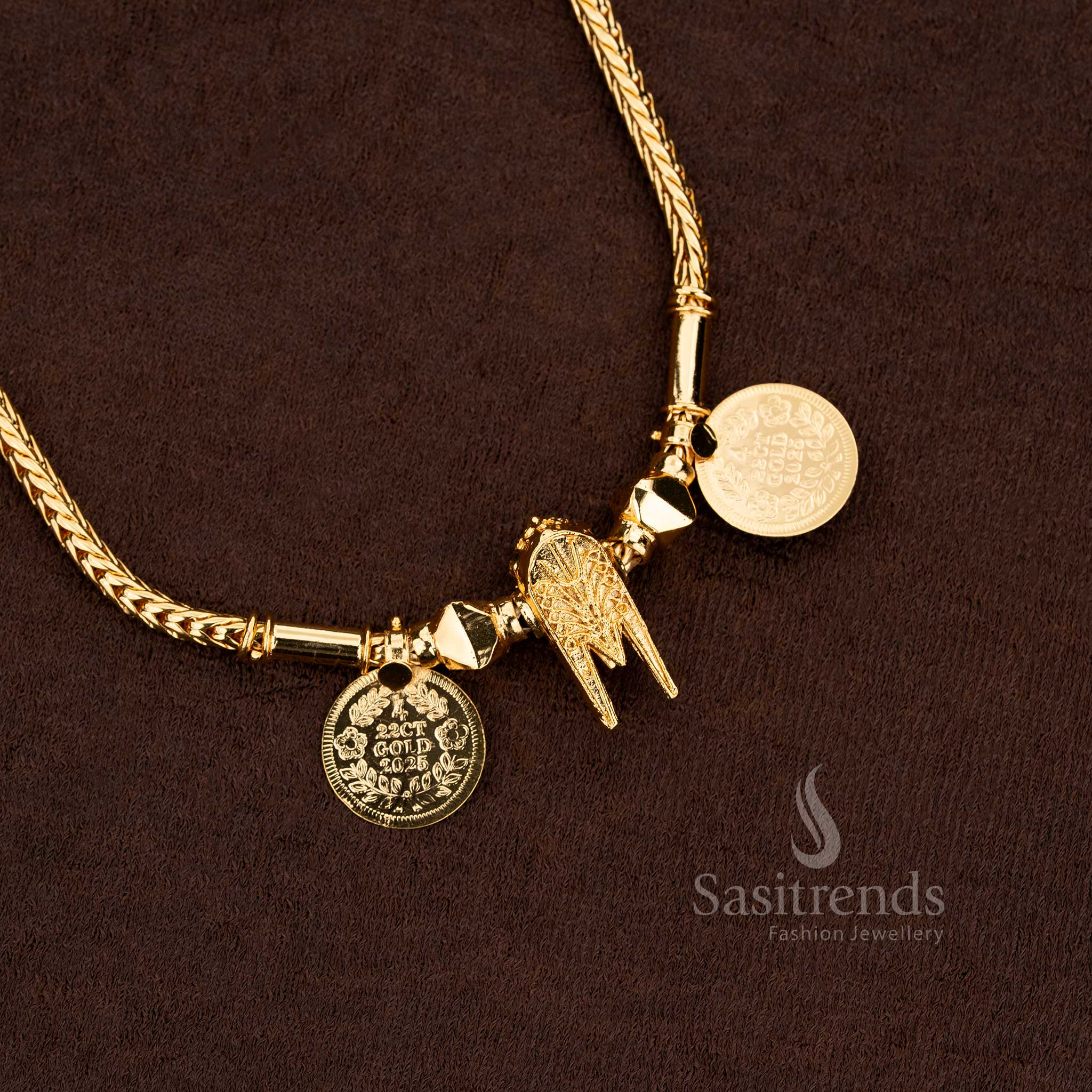 Splendid Micro Gold Plated Thennai Maram Temple Thali Chain glowing like 24-carat real gold, ideal for auspicious marriage ceremonies – Sasitrends