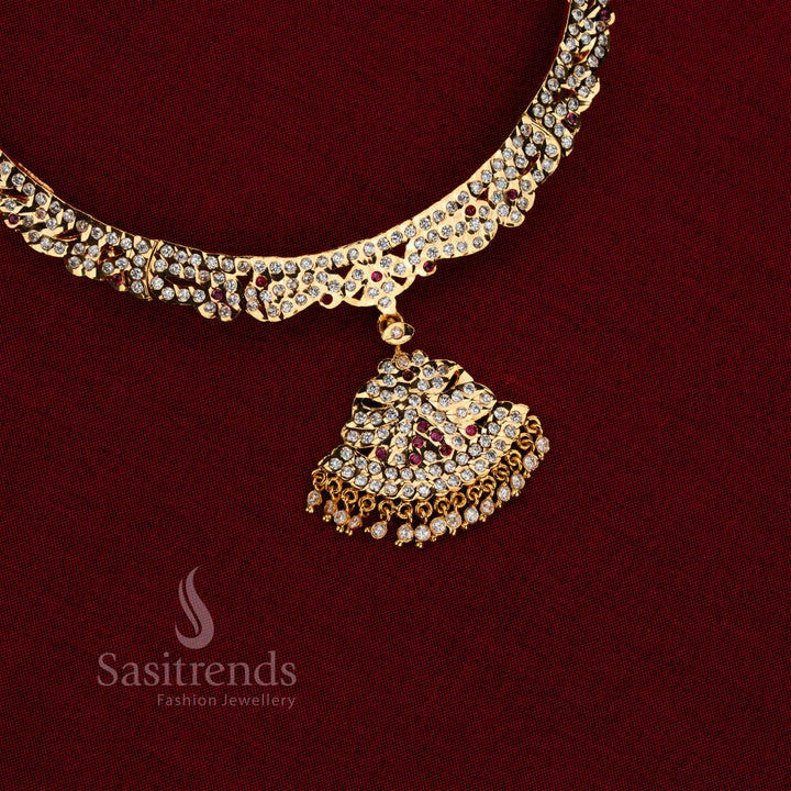 Heritage glimmer impon micro gold plated attigai pathakam necklace white ruby with guaranteed look for temple and bridal moments – Sasitrends