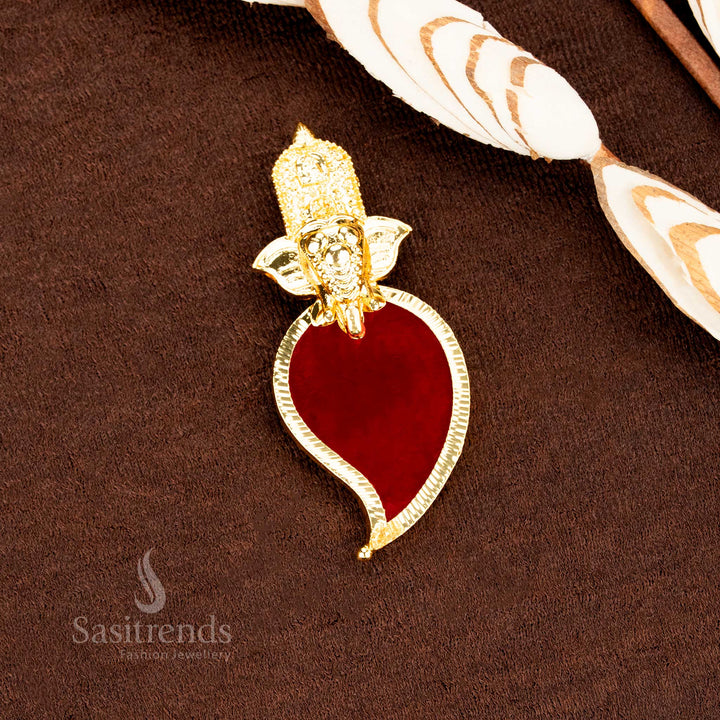 Kerala style one gram micro gold plated elephant head Palakka pendant adorned with bright red stones, showcasing traditional heritage and festive jewellery splendour, perfect for authentic celebrations by Sasitrends
