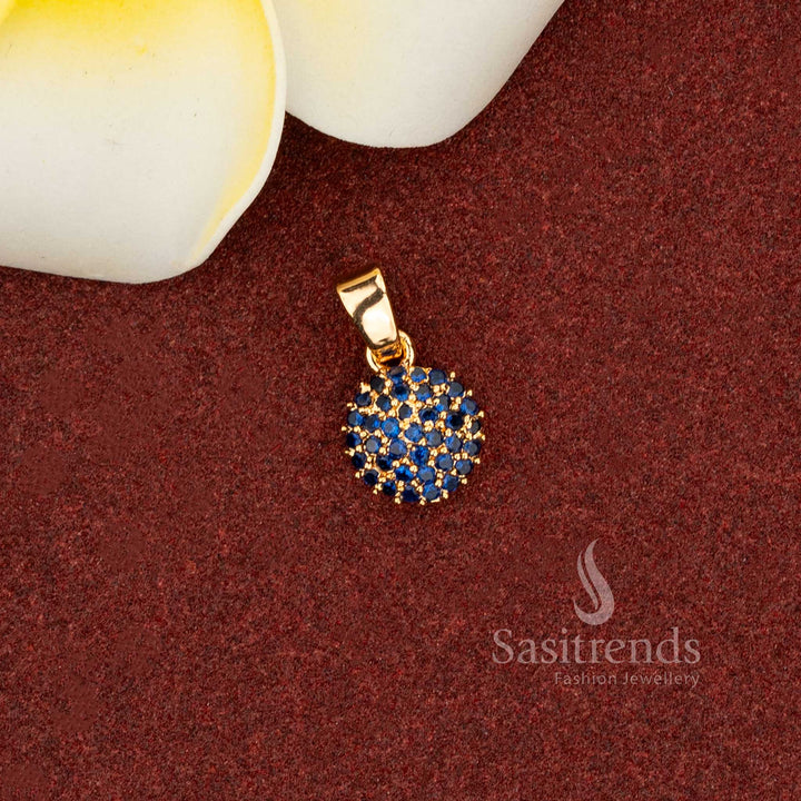 Royal Sapphire blue AD round pendant finished in micro gold for a luxurious one gram sheen ideal for elegant cultural wear – Sasitrends
