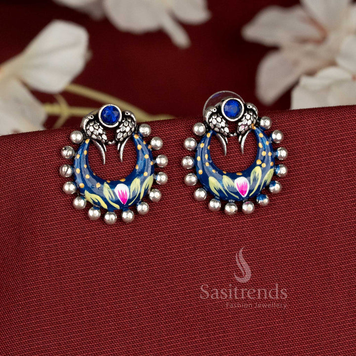 Oceanic hand-painted oxidised floral cluster earrings in blue shades featuring aesthetic bloom design and captivating strokes – Sasitrends