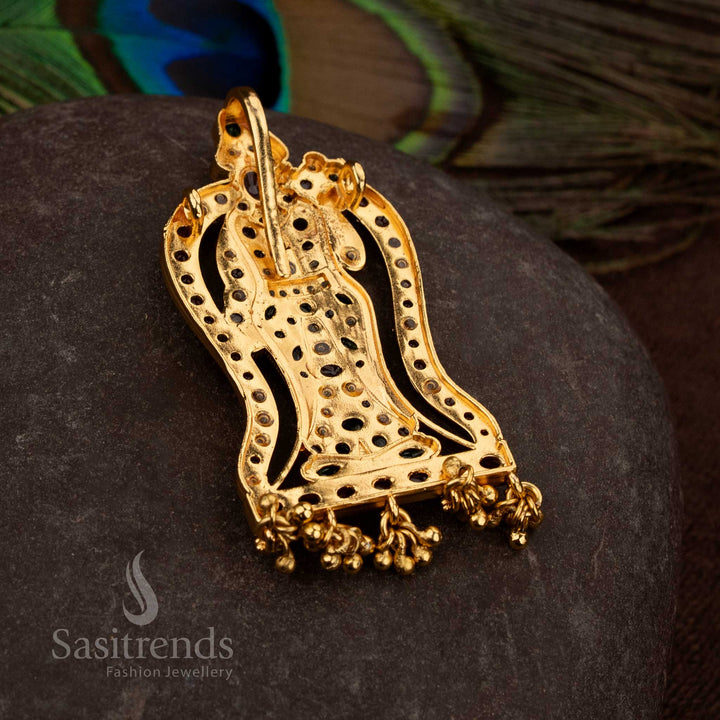 Sacred matte gold multi colour Lord Venkateswara temple pendant enhanced with American diamond stones and bead drops - Sasitrends