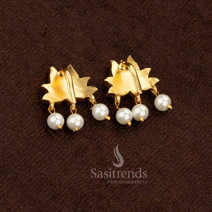 Bold 24K Jadau gold plated lotus Kundan pearl bugadi ear cuff earrings for ethnic festive styling - Sasitrends