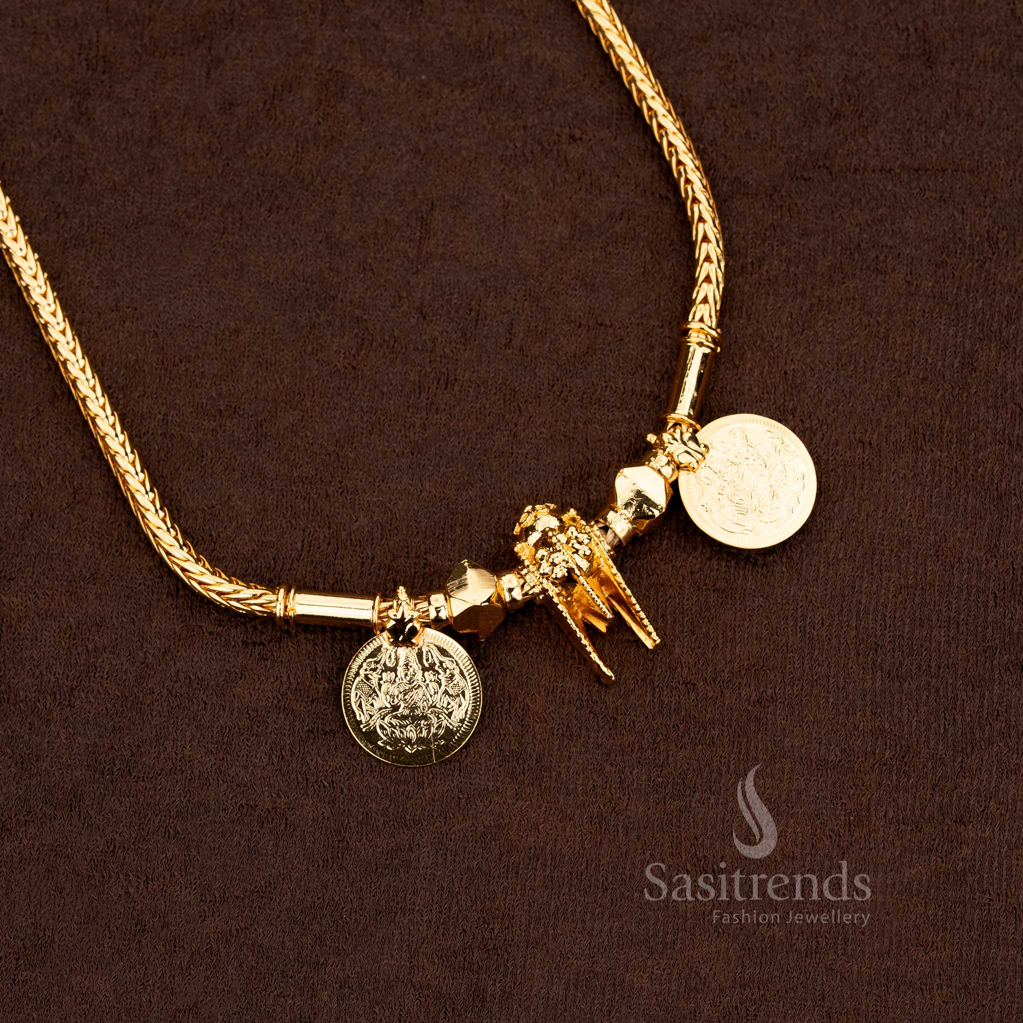 Divine Micro Gold Plated Sivan Pattai Thali Chain with sacred pendant symbolising devotion and purity in bridal gold style – Sasitrends