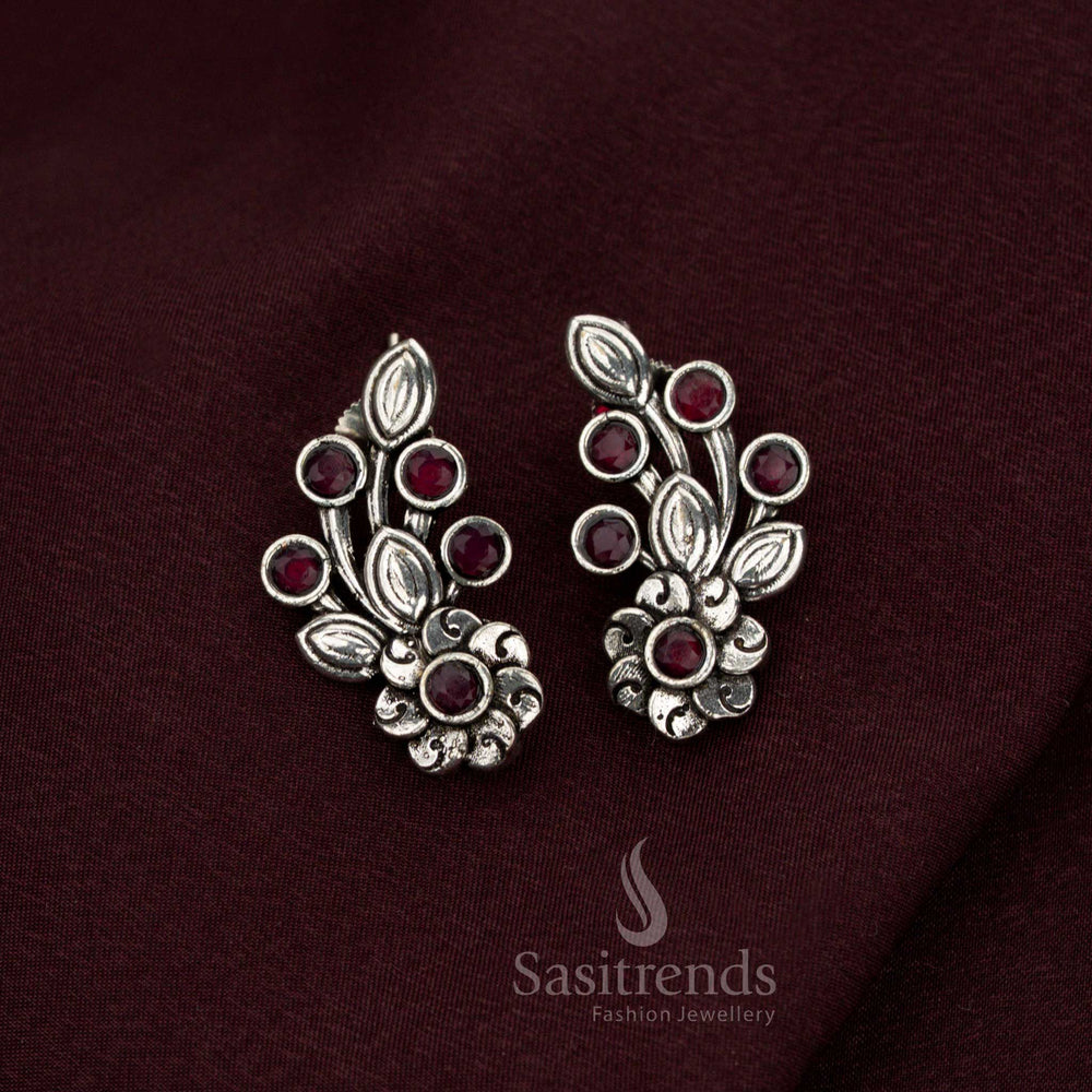 Aristocratic ruby oxidised floral earrings designed with opulent artistry crafted for sovereign heritage weddings timeless culture and exquisite jewellery charm – Sasitrends