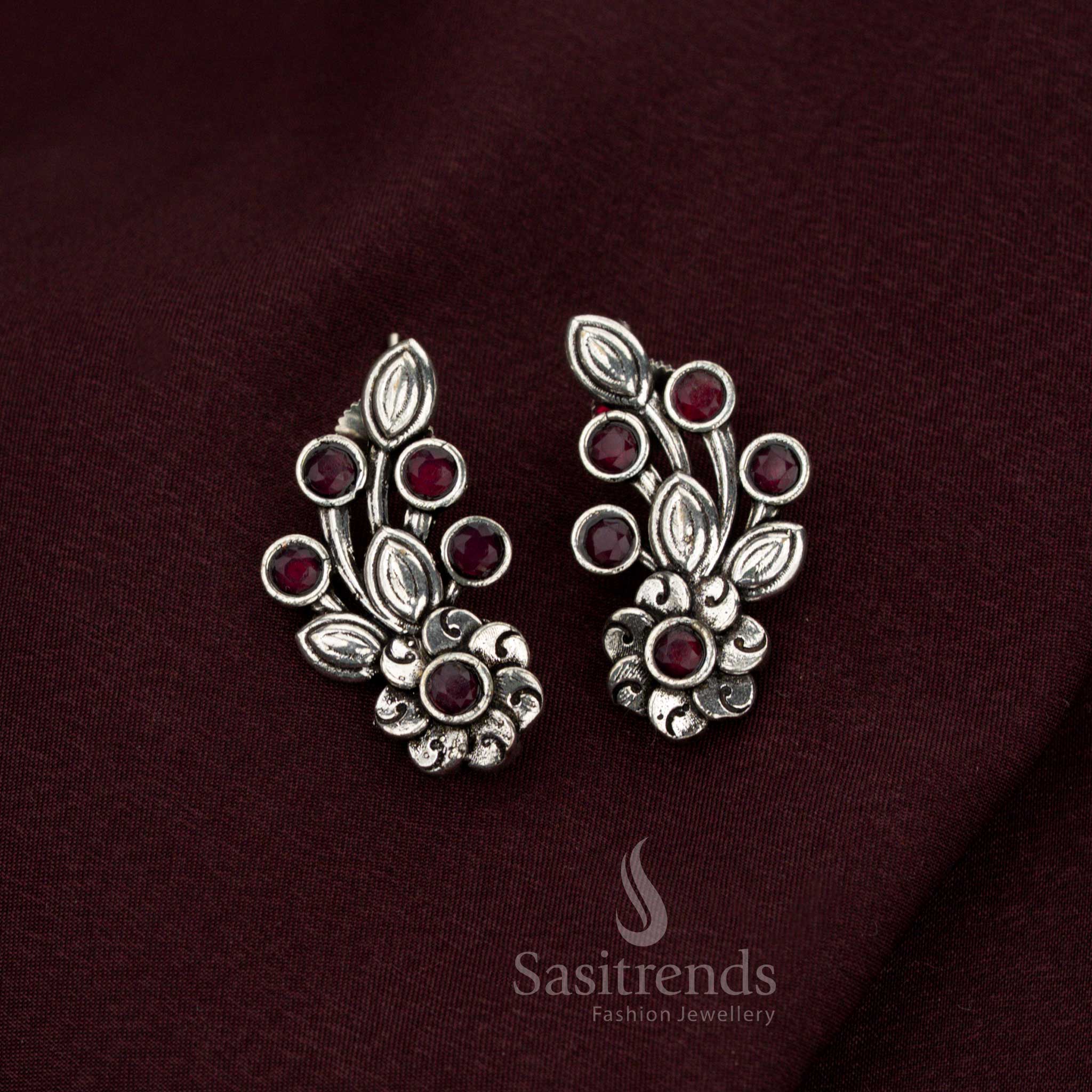 Aristocratic ruby oxidised floral earrings designed with opulent artistry crafted for sovereign heritage weddings timeless culture and exquisite jewellery charm – Sasitrends