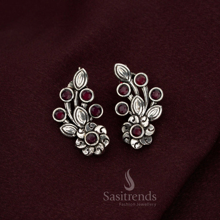 Aristocratic ruby oxidised floral earrings designed with opulent artistry crafted for sovereign heritage weddings timeless culture and exquisite jewellery charm – Sasitrends