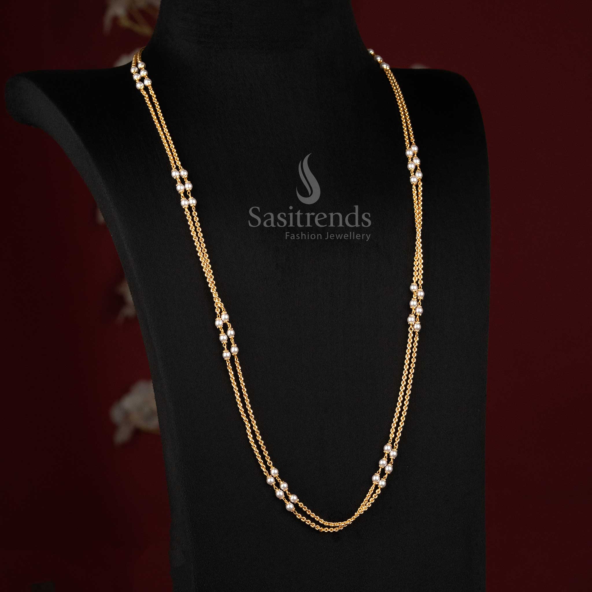 Luxury micro gold plated pearl embedded double layer chain for women, perfect for reception styling – Sasitrends