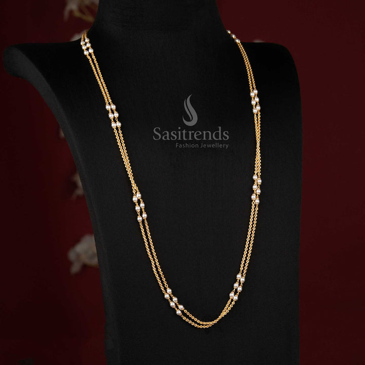 Luxury micro gold plated pearl embedded double layer chain for women, perfect for reception styling – Sasitrends