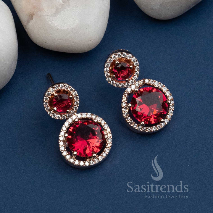
Radiant Red Stone Rose Gold Plated Earring with American Diamond Stones - Sasitrends
