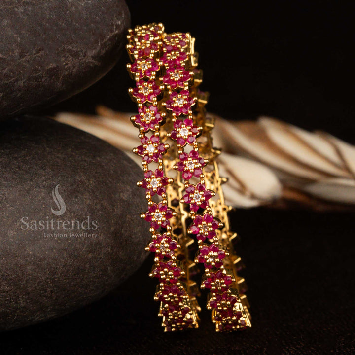 American diamond bangles in fine micro gold finish – a classic jewellery piece made for festive saree styling and traditional Indian celebrations by Sasitrends