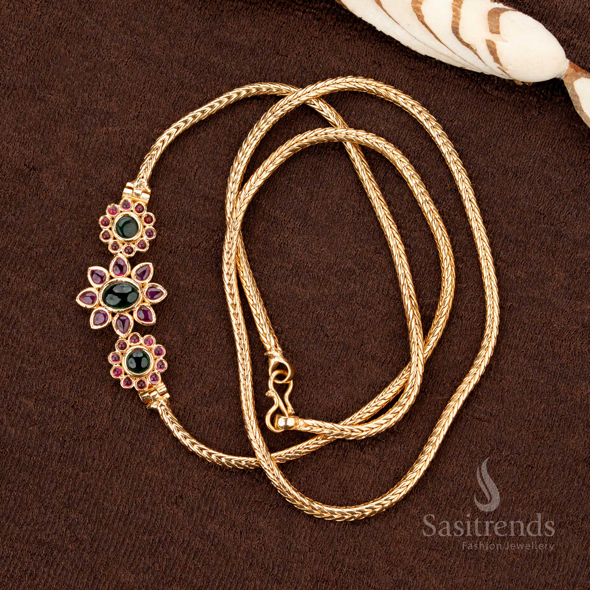 Micro Gold Plated AD Stone Mugappu Chain – Festive Wear Jewellery – Sasitrends